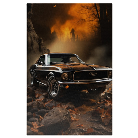 Marimea 40x25CM - Tablou Canvas:  Fotografie cu un Mustang clasic - vechi negru Pictura Digitala 40x25CM