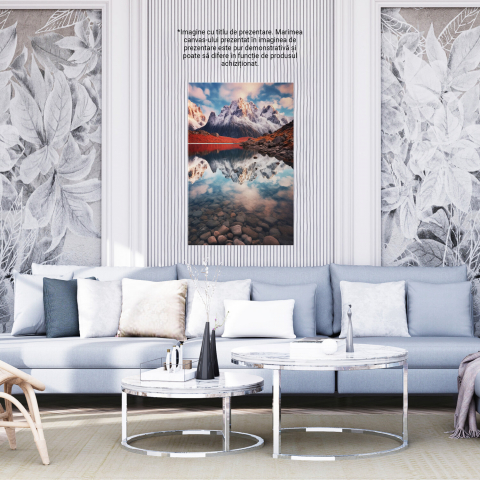 Tablou Canvas Peisaj Montan de Iarnă | Pictură Digitală cu Zăpadă, Apă și Pietre, Marime 40x25CM [3]