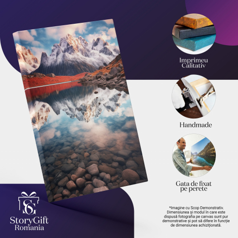 Tablou Canvas Peisaj Montan de Iarnă | Pictură Digitală cu Zăpadă, Apă și Pietre, Marime 40x25CM [1]