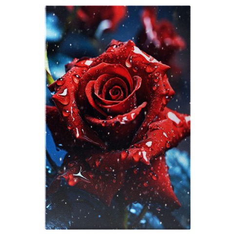 Flori - Tablou Canvas:  Fotografie cu un trandafir rosu - picaturi de ploaie Pictura Digitala 40x25CM