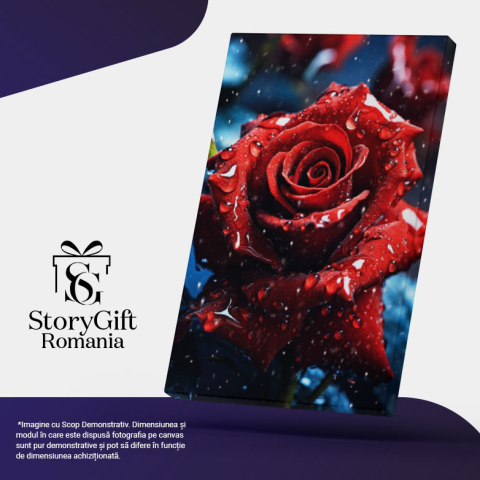 Tablou Canvas:  Fotografie cu un trandafir rosu - picaturi de ploaie Pictura Digitala 40x25CM [4]