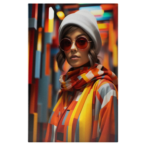 Tablouri Canvas - Tablou Canvas: Fotografie moderna in culori stridente , Ochelari, Design vestimentar,costum colorat ,  Pictura Digitala 40x25CM