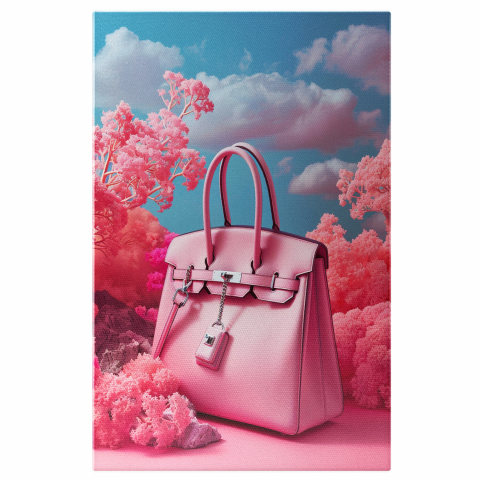 Modă - Poșetă Roz Eleganta - Tablou Canvas în Peisaj Roz cu Nori Albi, Marime 40x25CM