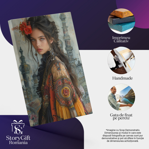 Tânără cu Flori în Păr și Cercei - Pictură Digitală, Marime 40x25CM [1]