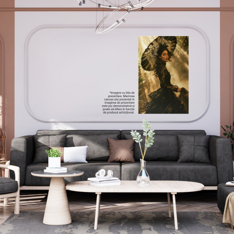 Frumusețe Captivă - Femeie în Rochie Neagră și Pălărie în Vegetație Luxuriantă, Marime 40x25CM [3]