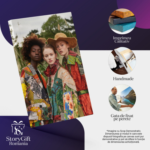 Tablou Canvas - Frumusețe în Culori: Natură și Fete cu Fundal Verde, Marime 60x40CM [1]