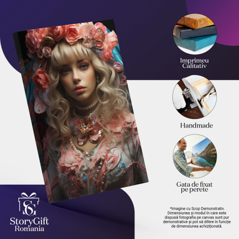 Tablou Canvas: Frumusete in haine stridenteBlond,  Lucrari de arta, Barbie, Flori taiate, intuneric, Papusa Pictura Digitala 40x25CM [2]