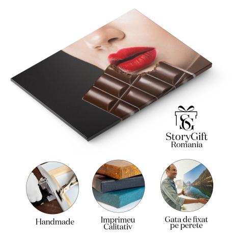 Tablou Canvas Frumusete si Ingrijire Femeia Cu Buzele Stralucitoare tinand un Produs Cosmetic  O Imbratisare a Frumusetii si a Rasfatului intro Lume a Esteticii 40x25CM [1]