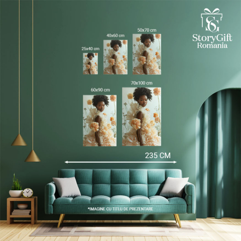 Tablou Canvas Frumusețea Fără Frontiere Portret Feminin cu Flori în Nuanțe de Nude , Pictura Digitala 40x25CM [3]