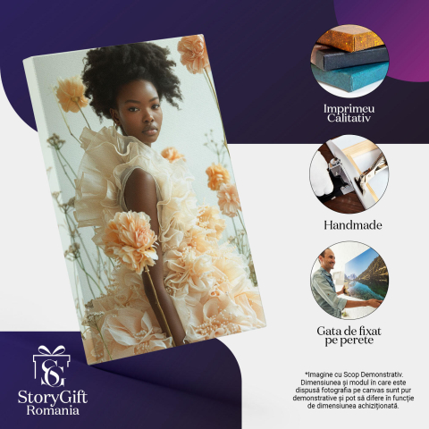 Tablou Canvas Frumusețea Fără Frontiere Portret Feminin cu Flori în Nuanțe de Nude , Pictura Digitala 40x25CM [2]