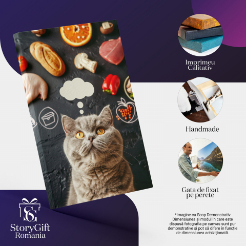 Tablou Canvas Gândurile Gastronomice ale Motanului British Shorthair - Fericirea Papilelor, Marime 40x25CM [1]