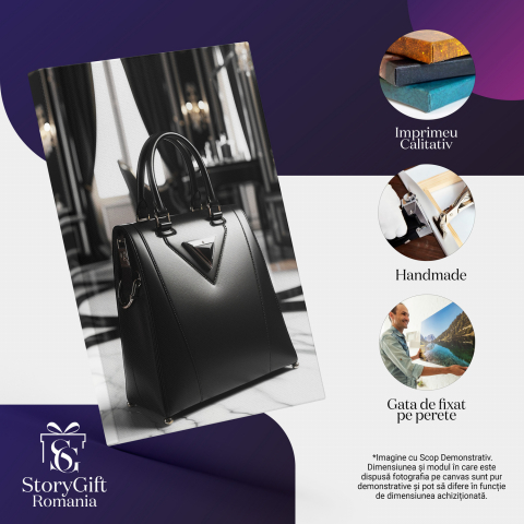 Tablou Canvas Geantă Neagră Simpla și Încăpătoare pentru Dama cu Triunghi Negru | Pictură Digitală, Marime 40x25CM [1]