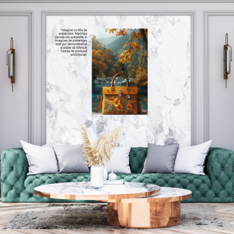 Tablou Canvas Geantă Retro Florală Portocalie pe Malul unui Râu Curgător | Pictură Digitală, Marime 40x25CM [2]