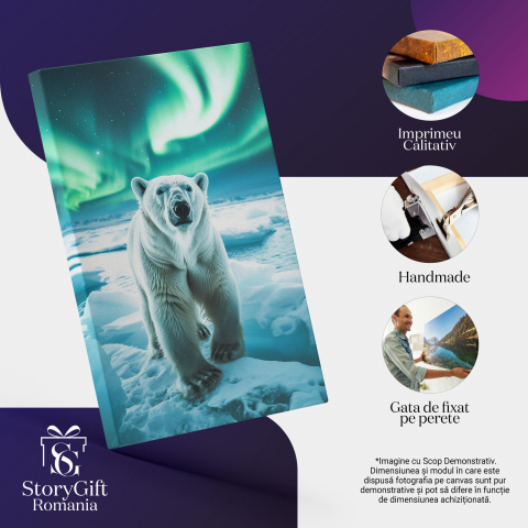 Ghețea Aurorei Boreale - Privirea Ursului Polar în Lumina Verde din Zăpadă, Marime 40x25CM [1]