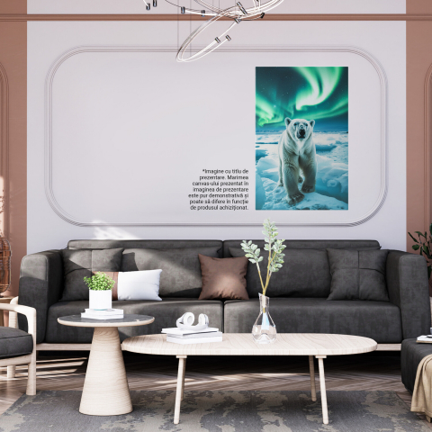 Ghețea Aurorei Boreale - Privirea Ursului Polar în Lumina Verde din Zăpadă, Marime 40x25CM [3]