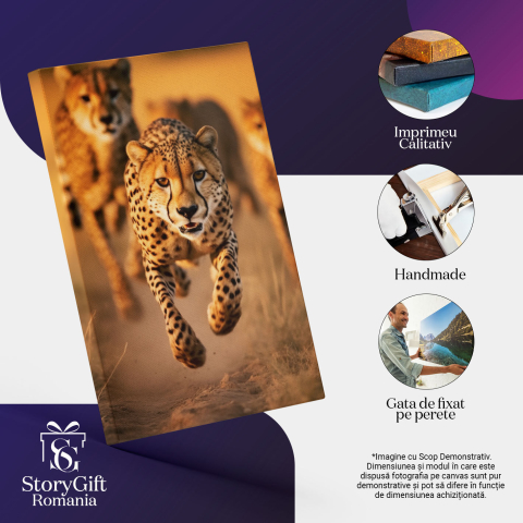 Tablou Canvas:  Gheparzi care alearga in salbaticie - viteza animale Pictura Digitala 40x25CM [2]