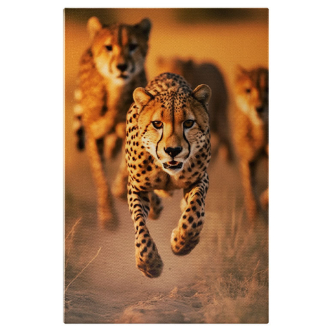 Animale - Tablou Canvas:  Gheparzi care alearga in salbaticie - viteza animale Pictura Digitala 40x25CM