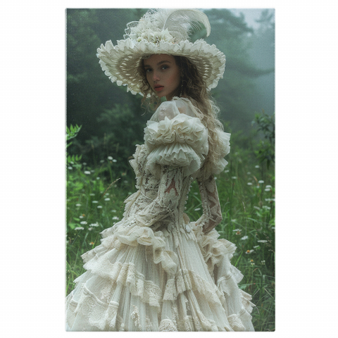 Modă - Fata Gingășă în Câmpul cu Vegetație - Pictură Digitală, Marime 40x25CM