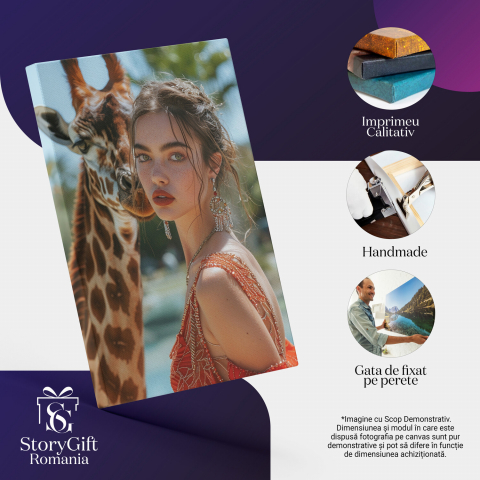 Girafa și Fata cu Ochii Verzi în Rochie Roșie, Marime 40x25CM [1]