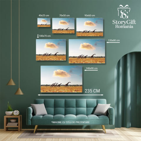 Tablou Canvas Girafa in Iarba Uscata a Savannah-ului African, giraffe, natura, peisaj, Africa 2143 40x25CM [4]