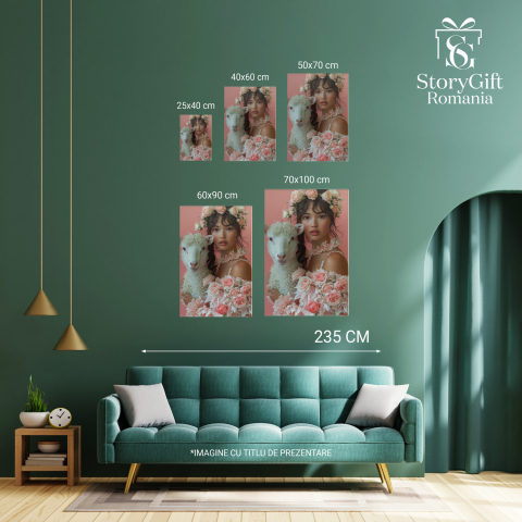 Tablou Canvas Fata cu Oaia Albă, Marime 40x25CM [3]