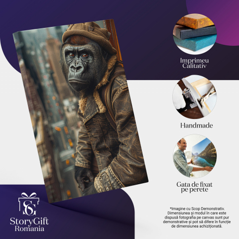 Gorila Urbană în Haină de Blugi Admirând Blocurile, Marime 40x25CM [1]