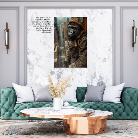 Gorila Urbană în Haină de Blugi Admirând Blocurile, Marime 40x25CM [2]