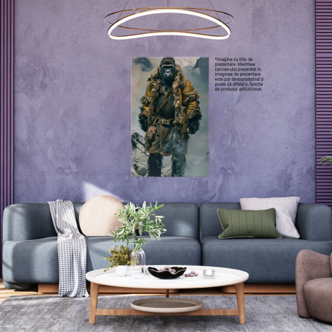 Tablou Canvas - Gorila în Costum de Aplinist: Urcând Printre Stâncile Munților în Jacheta Galbenă, Marime 40x25CM [2]