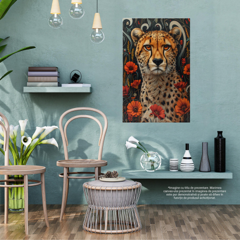 Grădina de Flori cu Ghepard - Pictură Digitală cu Privire Artistică, Marime 40x25CM [1]