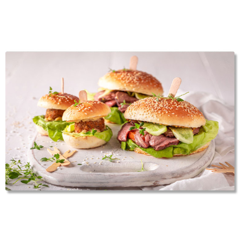 Mâncare - Tablou Canvas Hamburger Gustos, sandwich, burger, carne de vita, chifla, rosie 4437 40x25CM