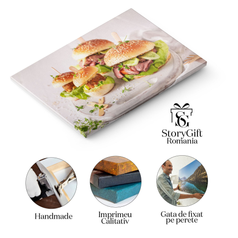 Tablou Canvas Hamburger Gustos, sandwich, burger, carne de vita, chifla, rosie 4437 40x25CM [1]