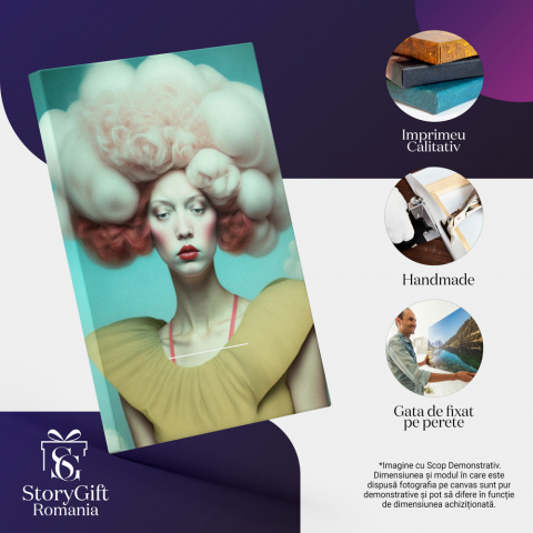 Tablou Canvas, High-end Portret Fata cu Peruca Galbena, Par scurt, Concept Imaginar, Fanart, Modern, Contemporan, High End, Arta si Pictura Digitala, 25x40 cm, Multicolor [3]