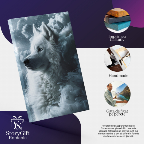 Husky Alb cu Ochii Albastri Între Nori - Pictură Digitală a Suprematiei Rasei Husky, Marime 40x25CM [1]