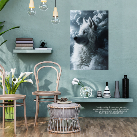 Husky Alb cu Ochii Albastri Între Nori - Pictură Digitală a Suprematiei Rasei Husky, Marime 40x25CM [2]