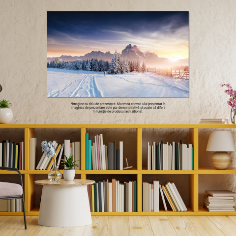 Tablou Canvas Iarna în Munții Împăduriți: Drumuri Albe și Zăpadă în Toată Regula, Marime 40x25CM [2]