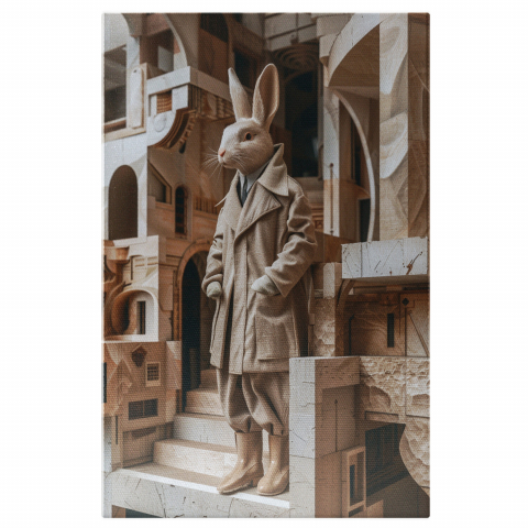 Iepure în Costum cu Palton și Ghete – Pictură Digitală, Marime 40x25CM