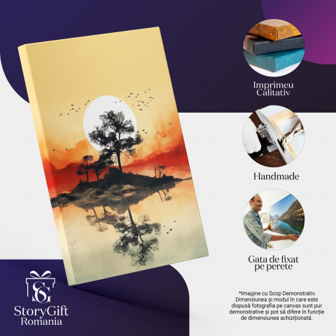 Tablou Canvas Copăcei Înconjurați de Apă | Pictură Digitală în Stil Japonez, Marime 40x25CM [1]