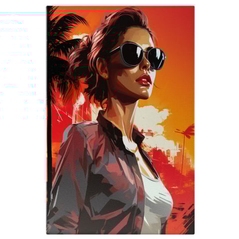 Tablouri Canvas - Tablou Canvas Fata cu Ochelari de Soare | Căldură de Vară, Pictură Digitală, Marime 40x25CM