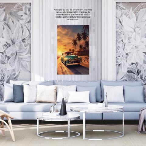 Tablou Canvas Mașină Pe Plajă La Apus | Pictură Digitală Mare și Apă, Marime 40x25CM [3]