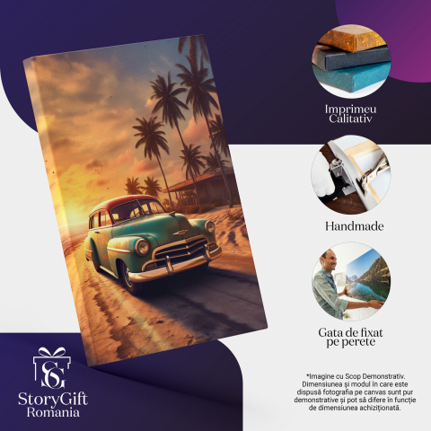 Tablou Canvas Mașină Pe Plajă La Apus | Pictură Digitală Mare și Apă, Marime 40x25CM [1]