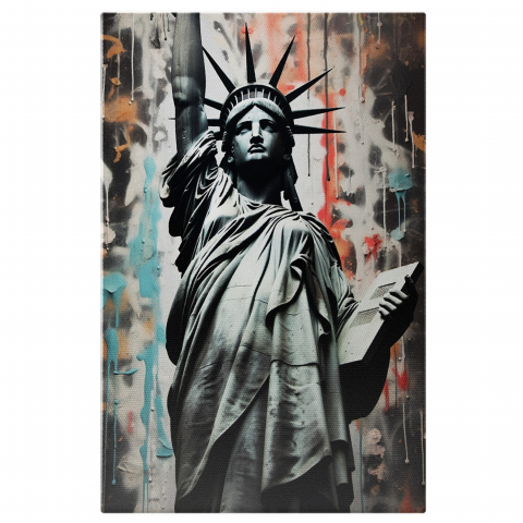Atracții Turistice - Tablou Canvas Statuia Libertății în Graffiti | Pictură Digitală Unică, Marime 40x25CM