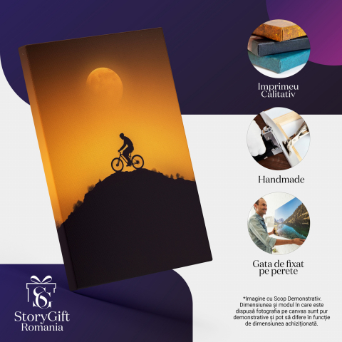 Ilustrație Biciclist la Apus de Soare pe Traseu Off-Road, Marime 40x25CM [1]