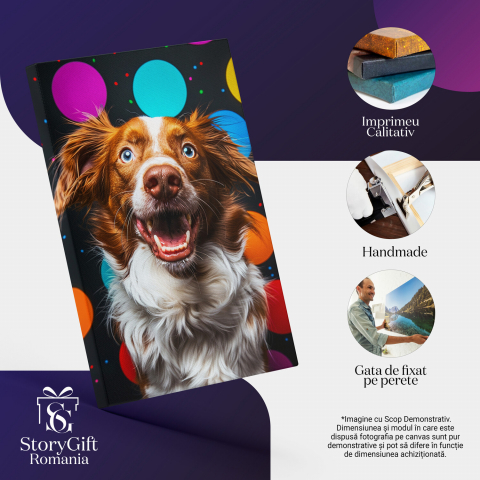 Tablou Canvas Canis Brittany cu Blana în Vânt și Cercuri Colorate, Marime 70x50CM [1]