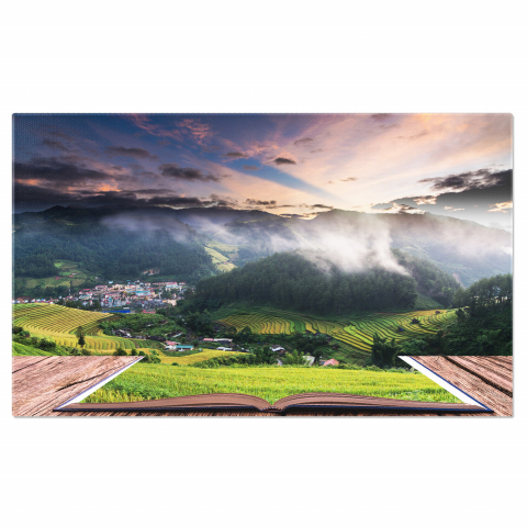 Peisaj - Câmpuri de Orez pe Terase - Apus și Cărți, Marime 40x25CM