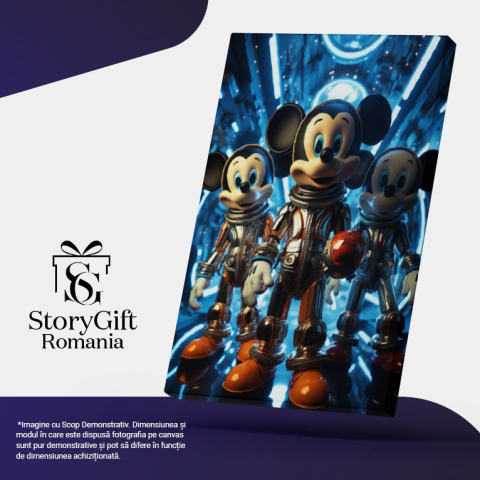 Tablou Canvas:  Imagine cu Trei Cosmonauti Mickey Mouse pe o Nava -Fotografie Artistica si Animatie  Pictura Digitala 40x25CM [4]