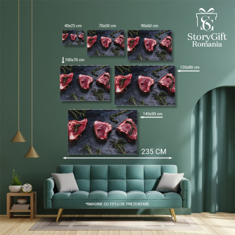 Tablou Canvas Imagine detaliata cu Carne Cruda si Rozmarin pe Fundal Negru, Gata pentru a fi Pregatita si Gatita 40x25CM [4]