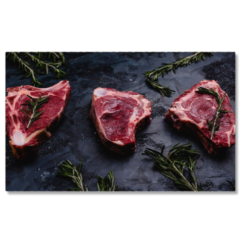 Mâncare - Tablou Canvas Imagine detaliata cu Carne Cruda si Rozmarin pe Fundal Negru, Gata pentru a fi Pregatita si Gatita 40x25CM