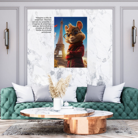 Veveriță cu Jachetă Roșie și Ochelari lângă Turnul Eiffel - Artă Digitală și Fotografie Artistică, Marime 40x25CM [3]