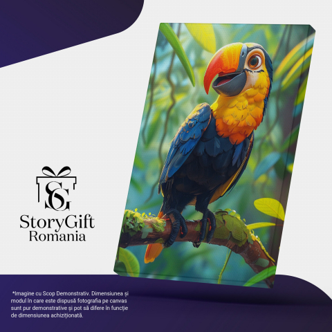 Papagal Colorat pe Ramură de Copac - Fotografie Artistică și Artă Digitală, Marime 40x25CM [3]