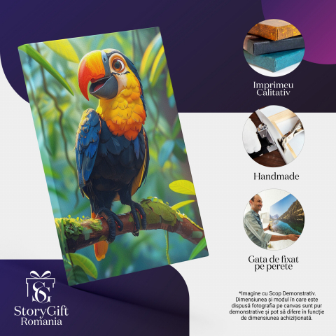 Papagal Colorat pe Ramură de Copac - Fotografie Artistică și Artă Digitală, Marime 40x25CM [1]